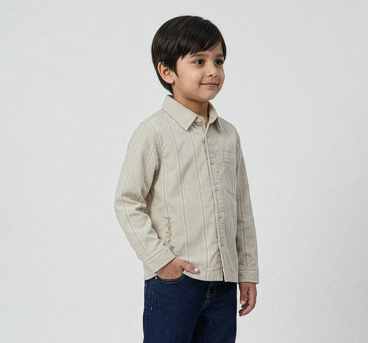 Full Sleeves Yarn Dyed Striper Shirt Beige