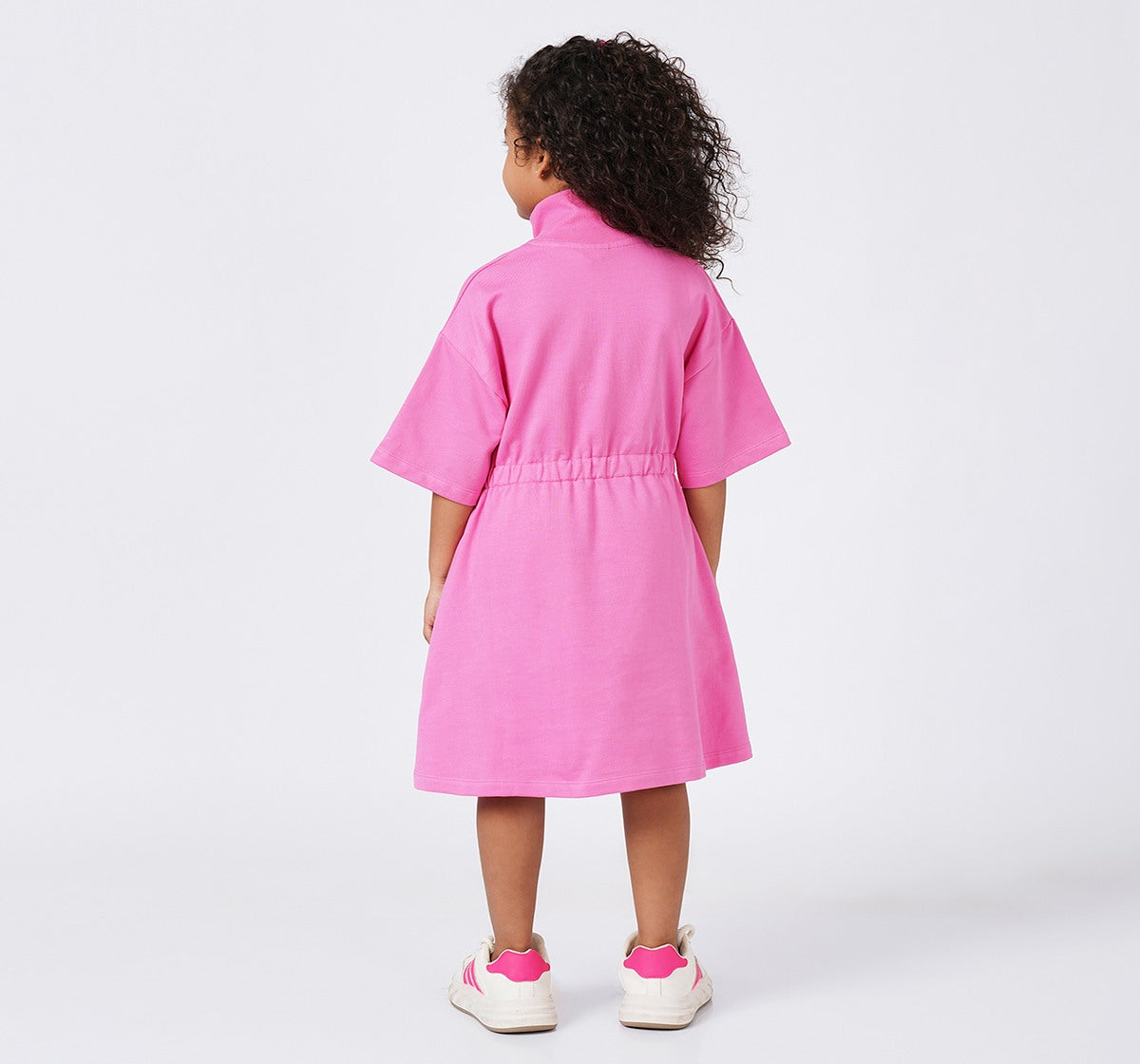 Rib Collar Looper Dress Pink