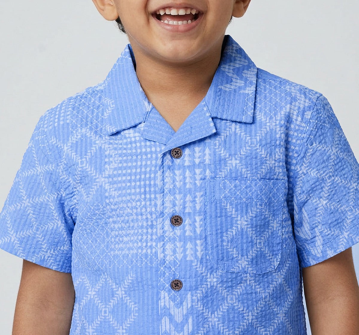 Aop Seersucker Half Sleeves Shirt Blue