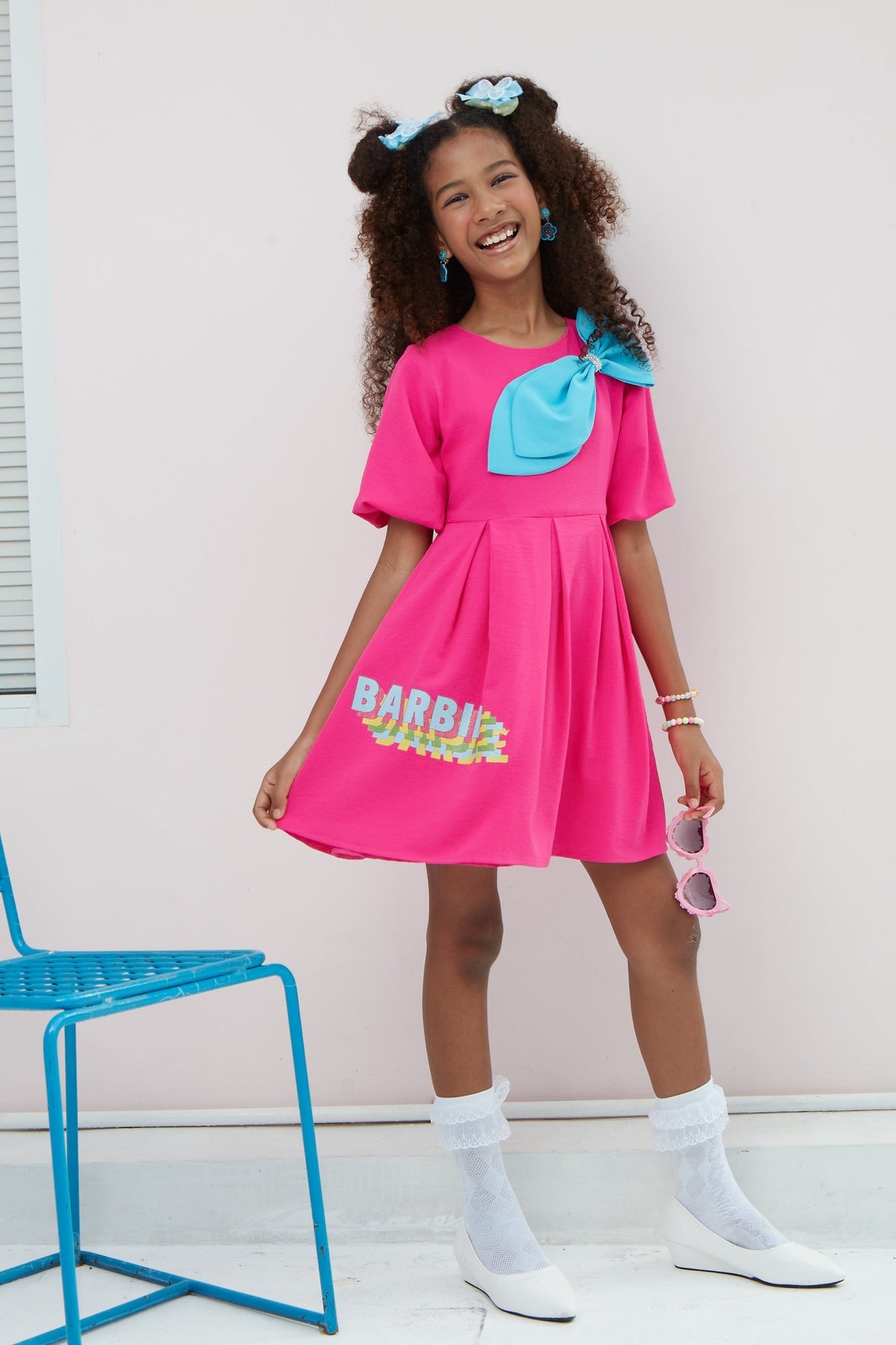 Barbie Hot Pink Crepe Bow Accent Dress