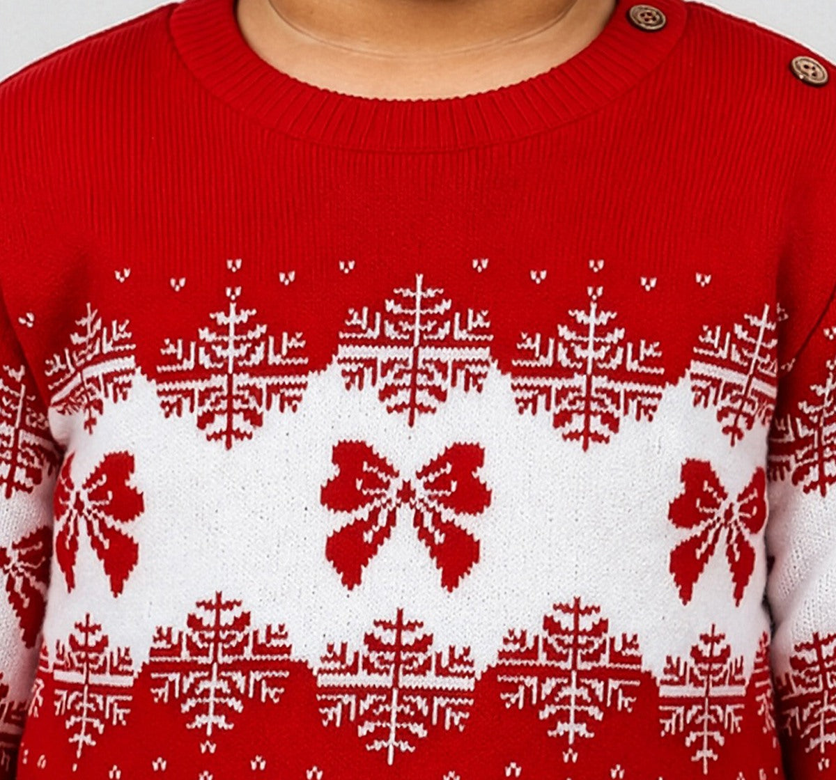 Sweater with Bow & Snowflake Intarsia Red