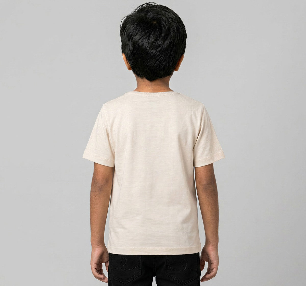 Crew Neck T-Shirt W/ Print & Applique Beige Half