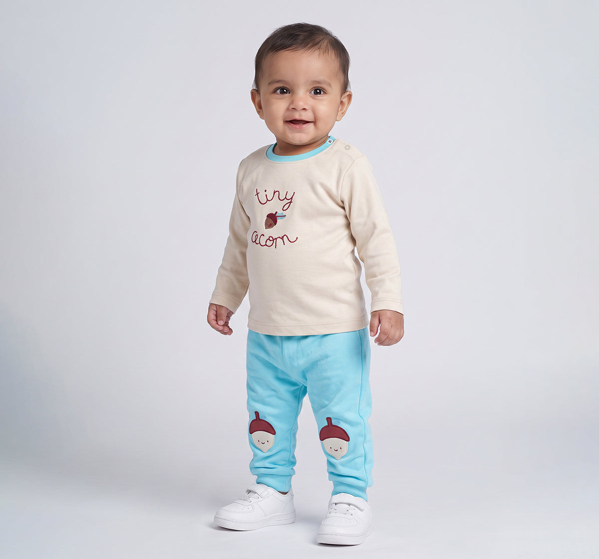 Embroidered Tee & Knee Patch Joggers Set Off-White