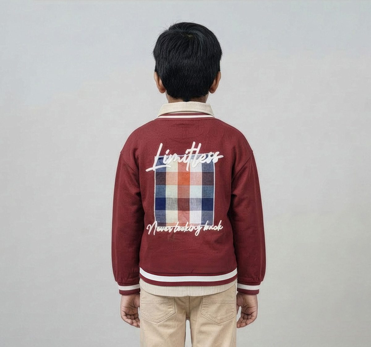 V-Neck Sweatshirt Withback Applique Detail Red