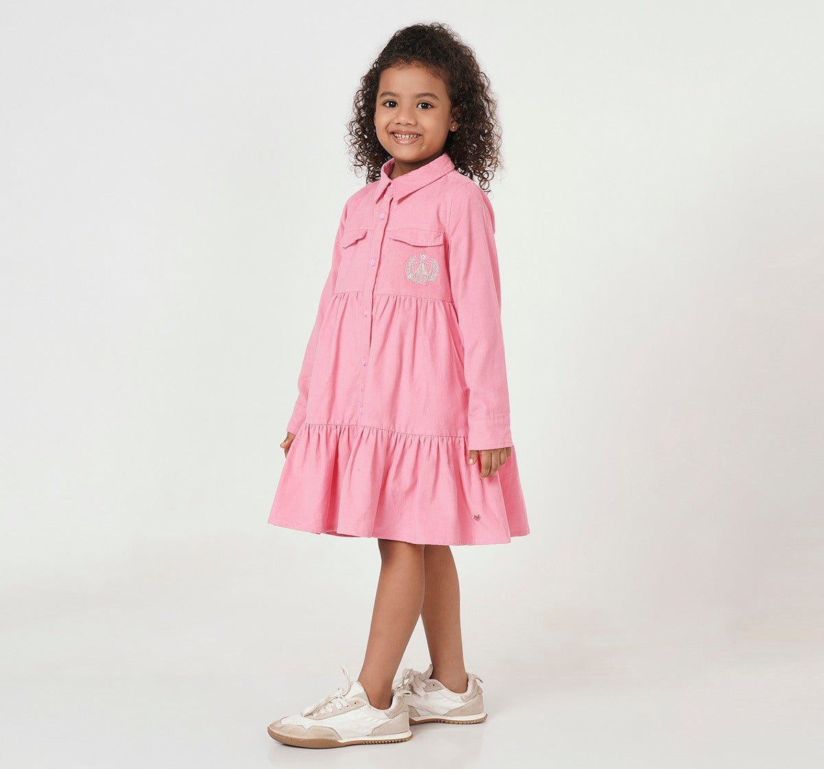 Corduroy Tiered Dress Pink