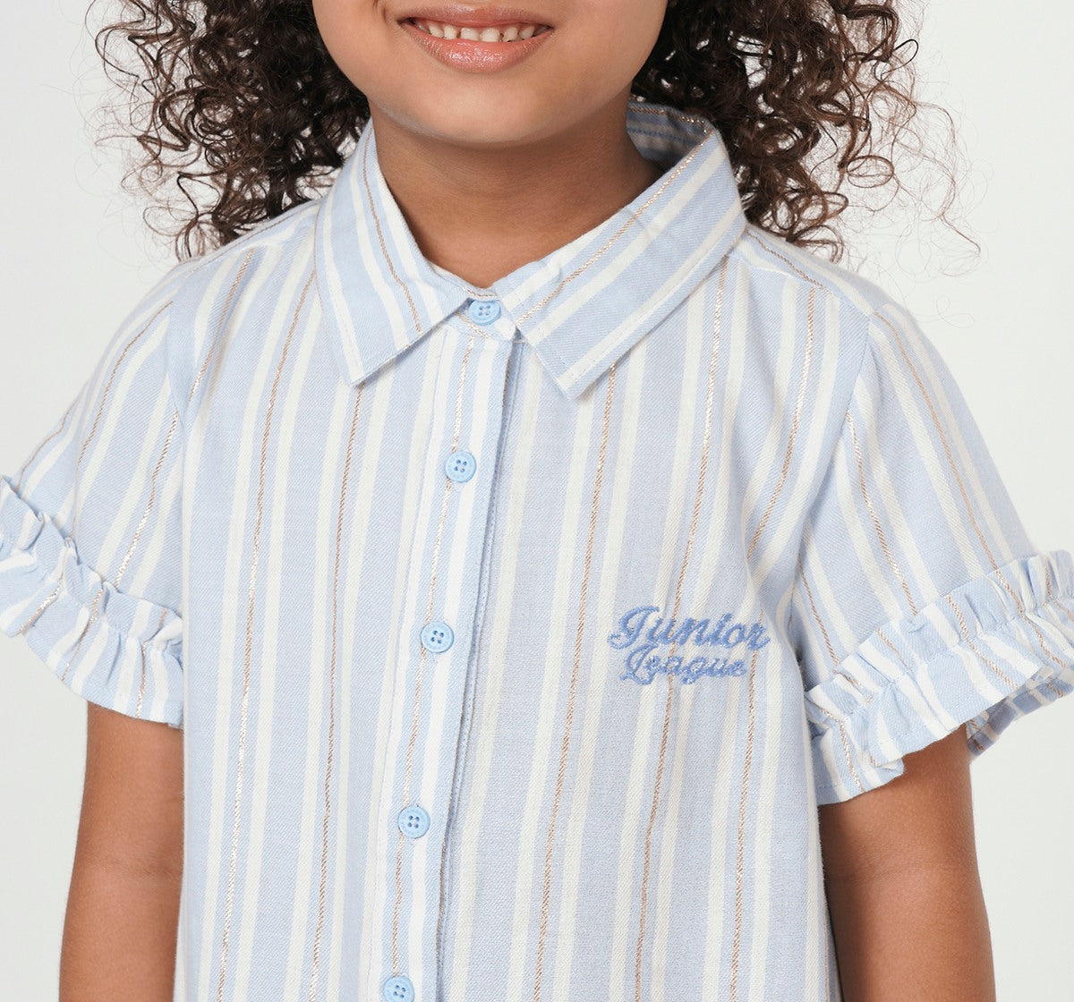 Shirt Dress with Ruffle At Hem Blue