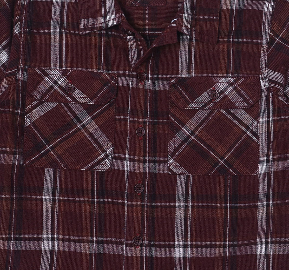 Full Sleeves Corduroy Checks Shirt Maroon