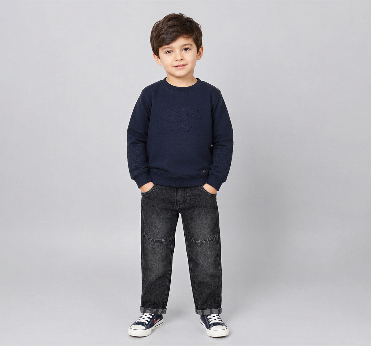 Boys Navy Embroidered Bear Regular Fit Sweatshirt