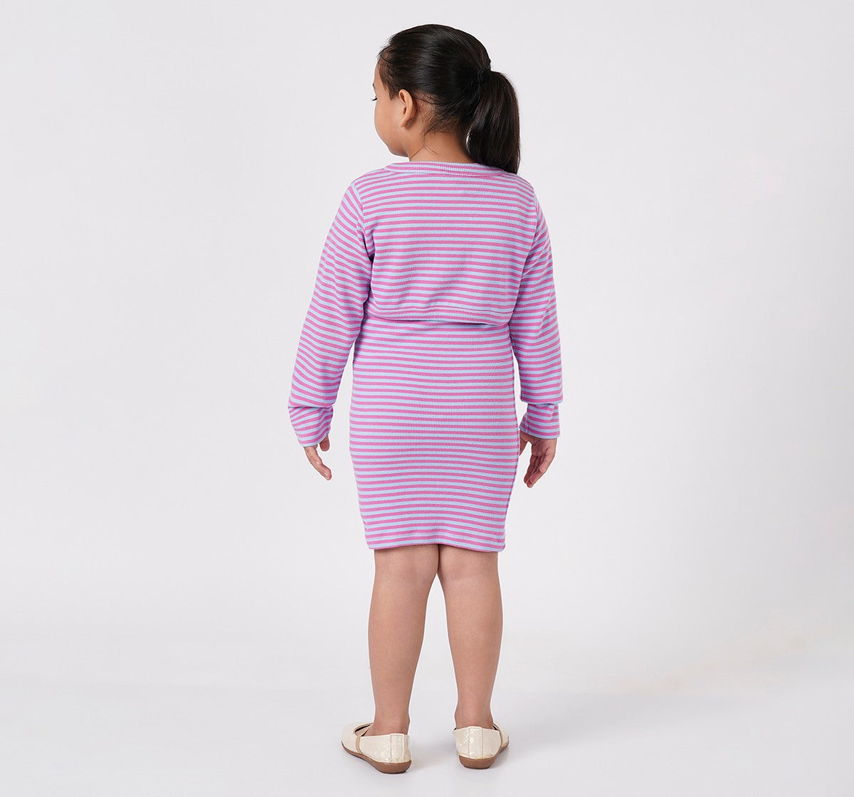 Y/D Stripe Dress with Cropped Jacket Pink