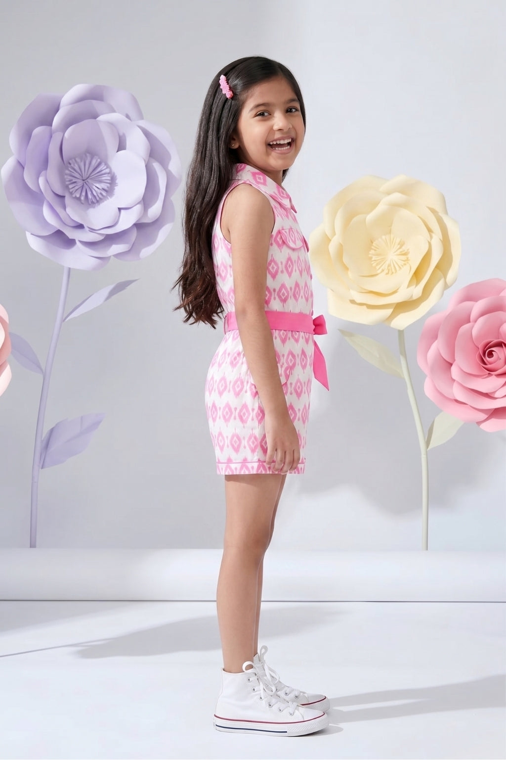 Girls Playful Pink Print Jumpsuit