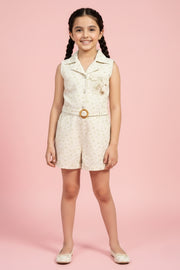 Girls Fawn Printed Sleeveless Collar Jumpsuit