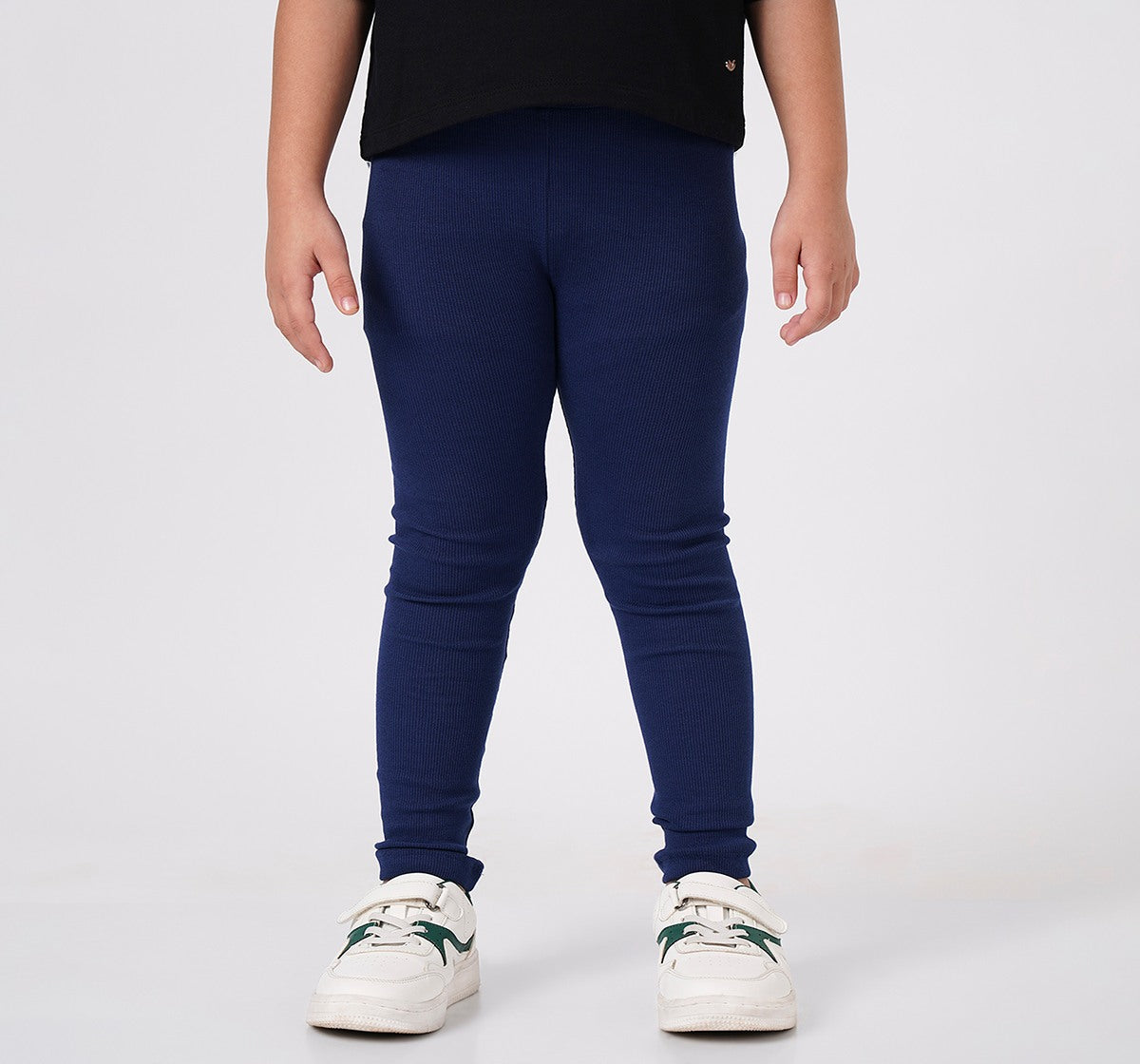 Girls Navy Blue Stretch Rib Leggings