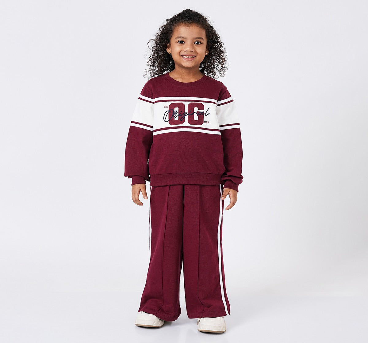 Crew Neck Sweatshirt with Wide Pant Set Red