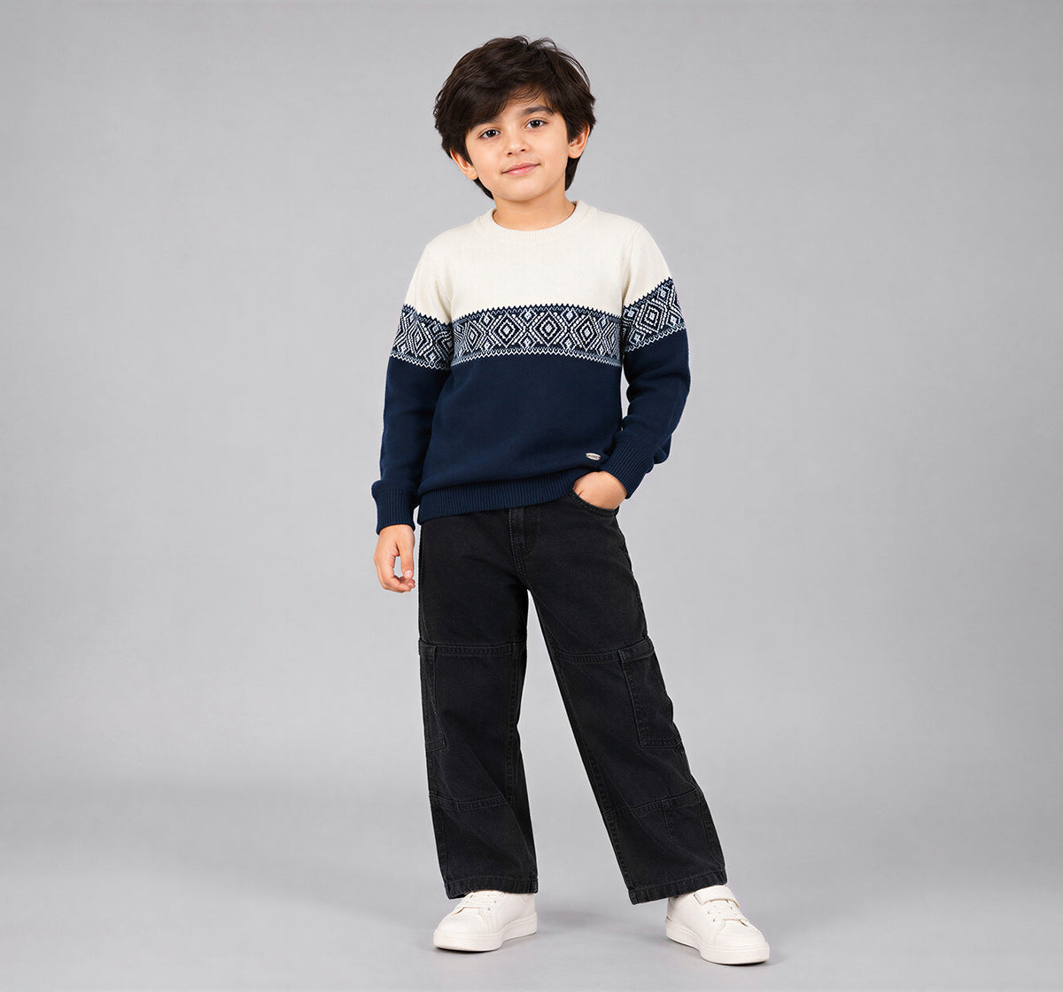 Flat Knit Jacquard Sweater Blue