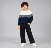 Flat Knit Jacquard Sweater Blue