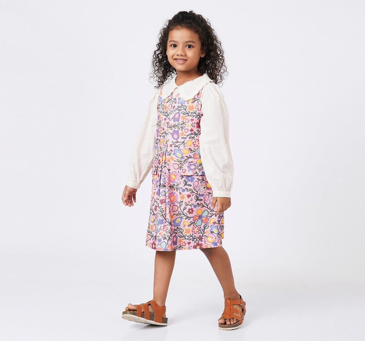 A Line Dress with Scalloped Collar Top Multicolor