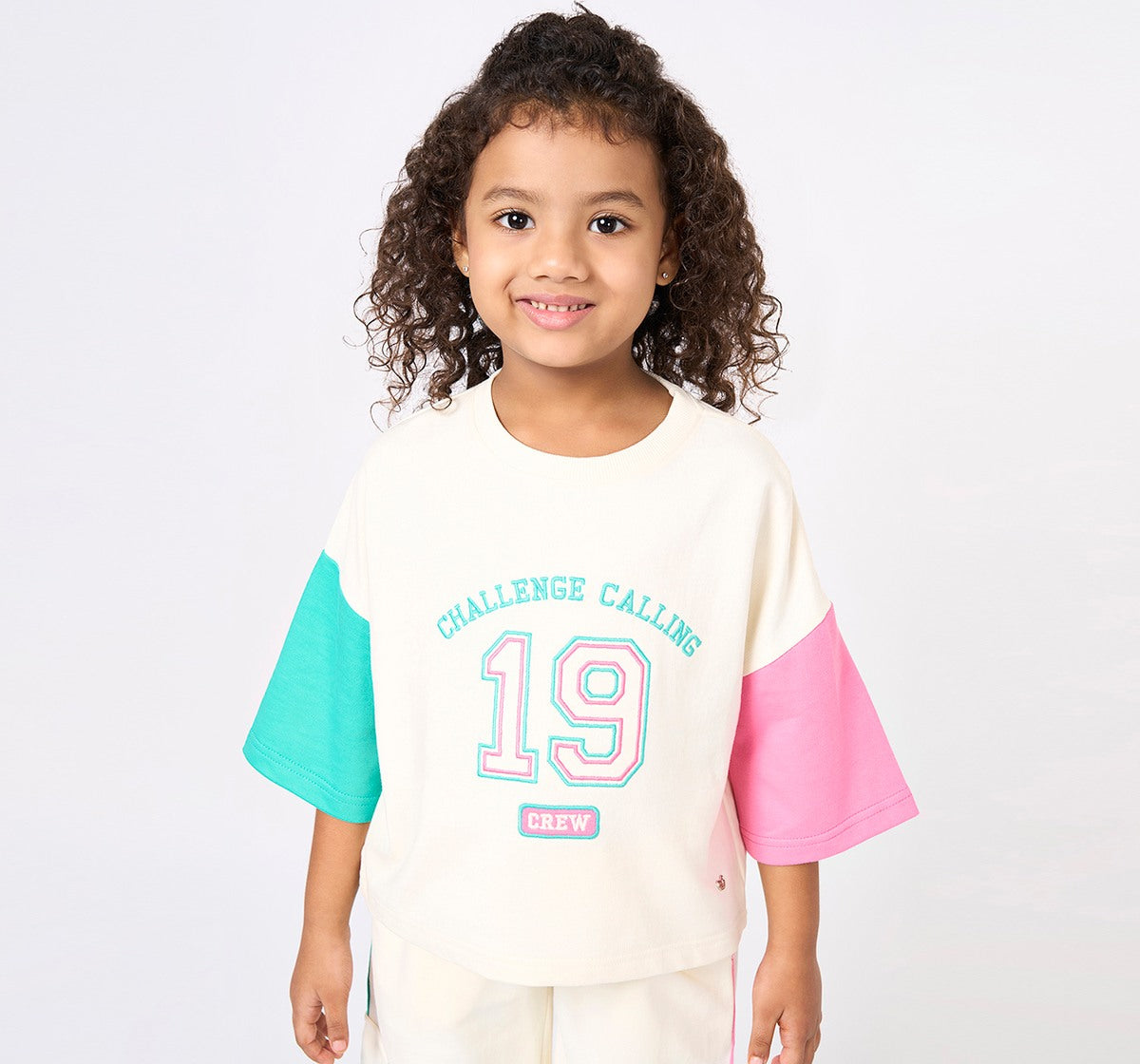 Colour Block Tee with Jogger Set Off White