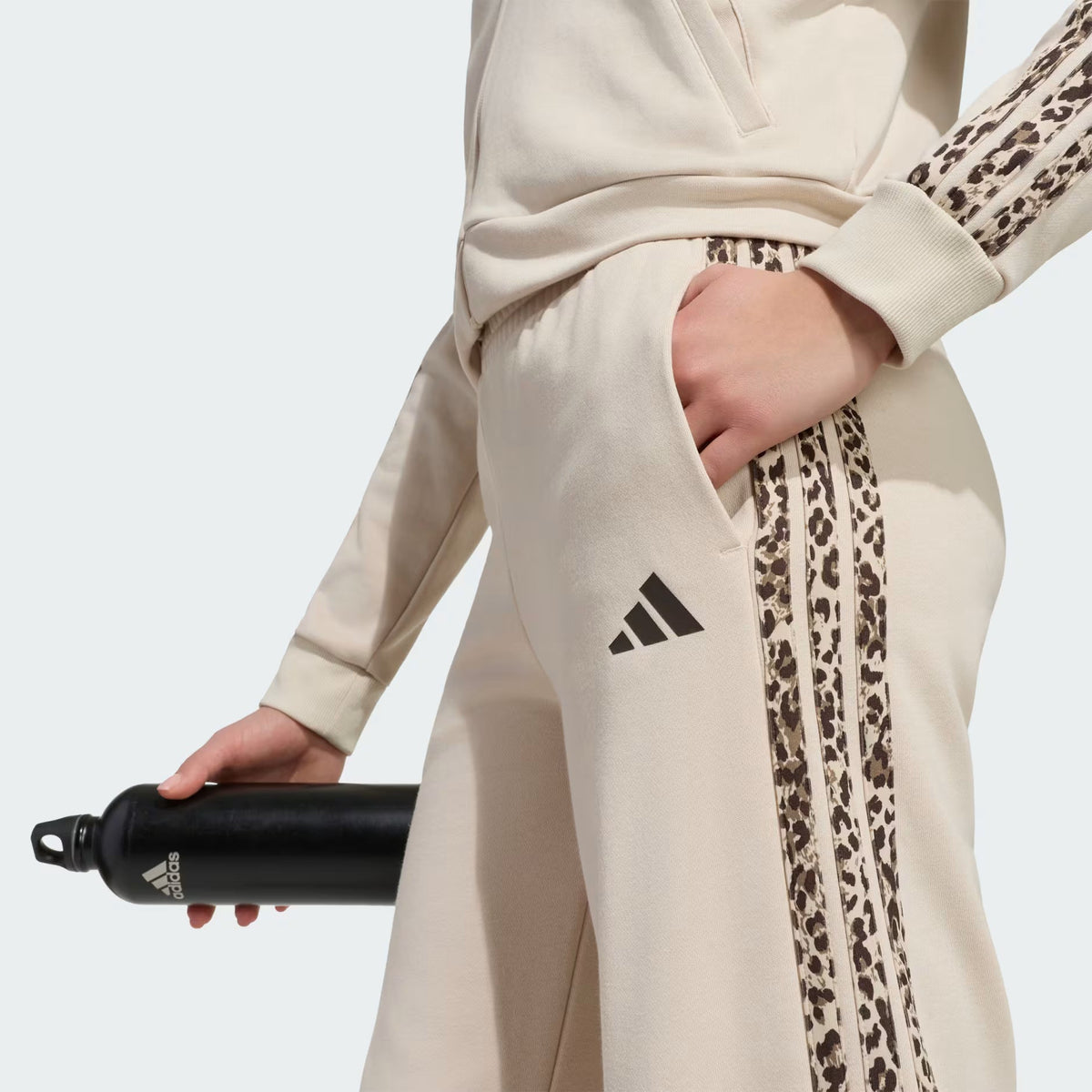 Adidas Cotton Blend Stripes Loose Fit Track Pants Beige