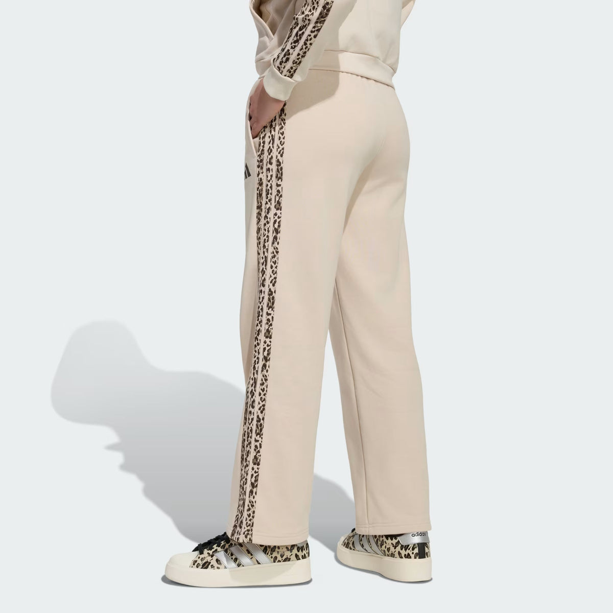 Adidas Cotton Blend Stripes Loose Fit Track Pants Beige