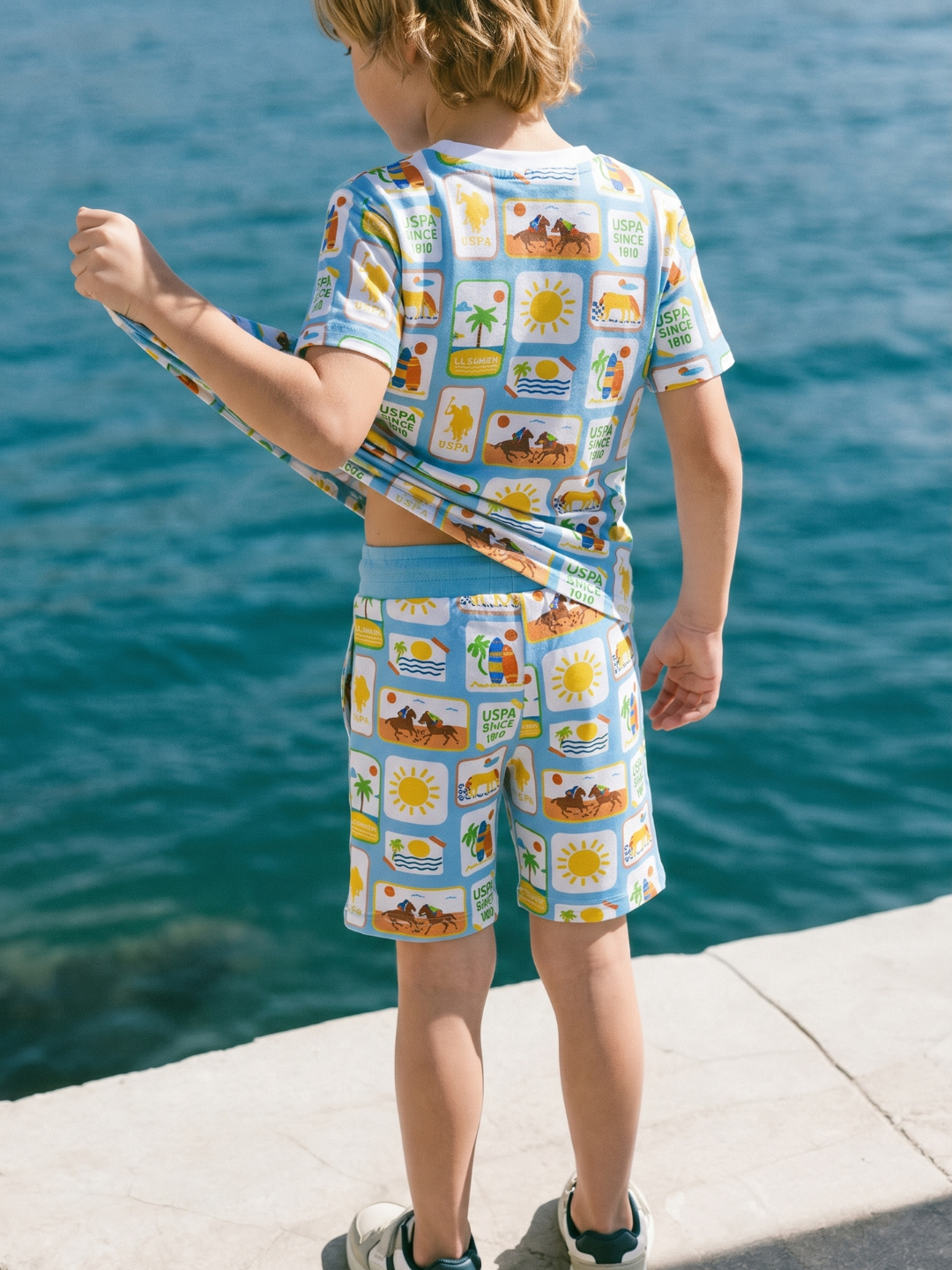 Boys Light Blue Graphic Printed Cotton Shorts Regular Fit