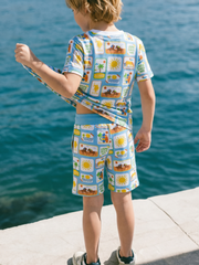 Boys Light Blue Graphic Printed Cotton Shorts Regular Fit