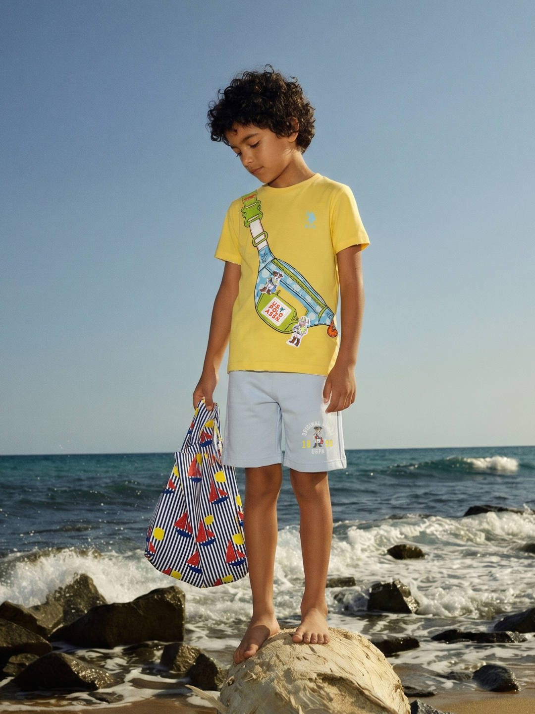 Boys Light Yellow Cotton Graphic Print Regular Fit T-Shirt