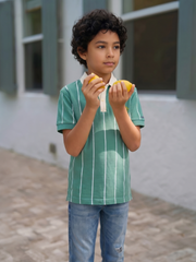 Boys Green Striped Polo Knit T-Shirt