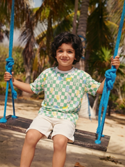 Boys Green Checked Cotton T-Shirt – Oversized Fit