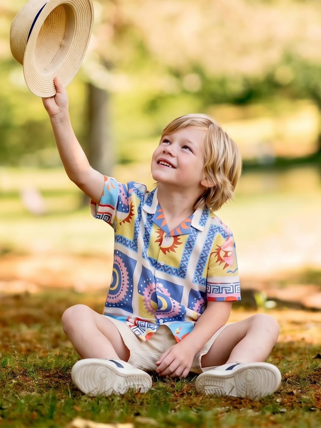Boys Graphic Print Cotton Casual Shirt with Short Sleeves