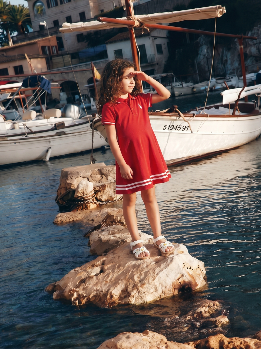Girls Red Cotton Solid Skater Polo Knit Dress