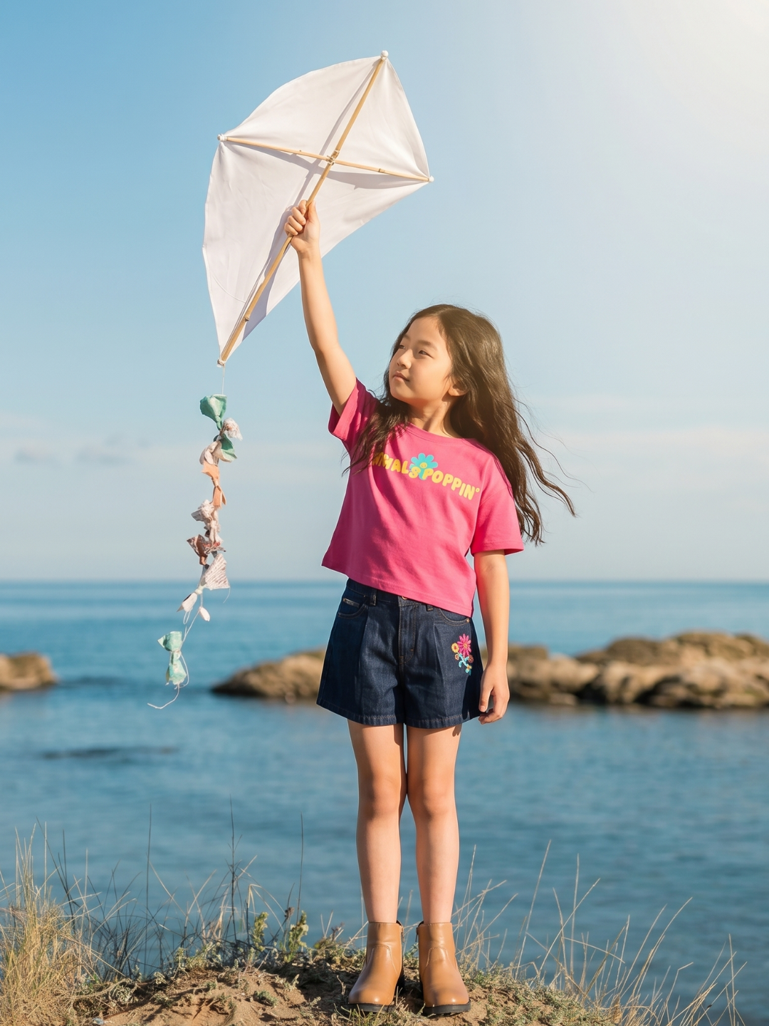 Girls Cotton Knit Graphic Boxy Fit Half Sleeve Top