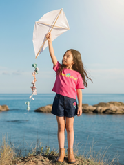 Girls Cotton Knit Graphic Boxy Fit Half Sleeve Top
