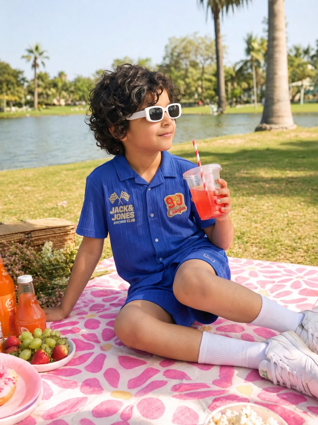 Boys Racing Print Cotton Casual Shirt with Short Sleeves