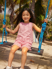 Prism Pink Cotton Square Neck Casual Top for Girls