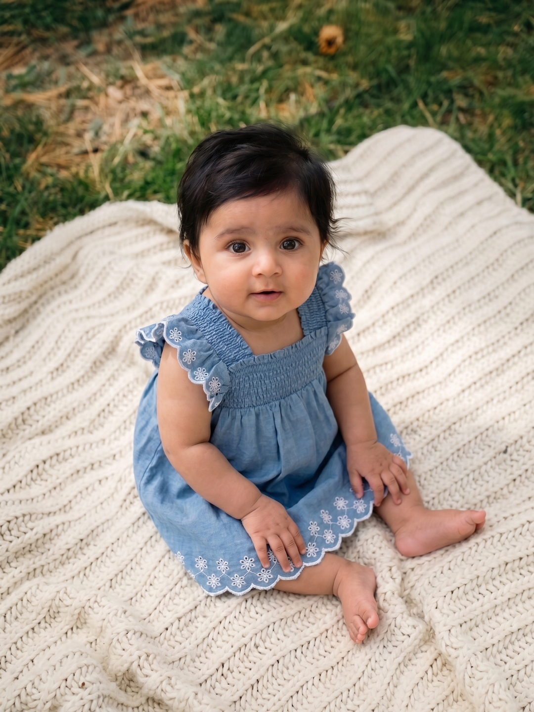 Easy Cotton A-Line Dress for Girls in Medium Light Blue