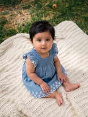 Easy Cotton A-Line Dress for Girls in Medium Light Blue