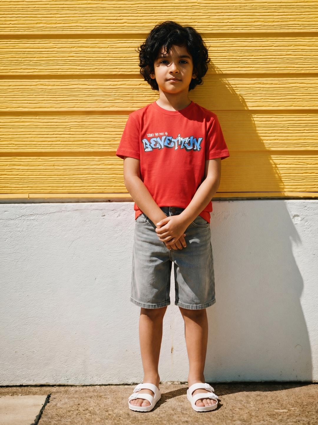 Boys Red Branding Print Cotton T-Shirt