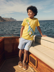 Boys Light Blue Graphic Print Cotton Shorts