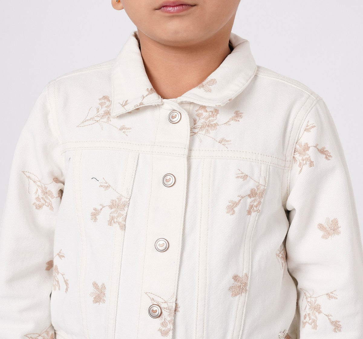 Waist Length Embroidered Jacket Off White