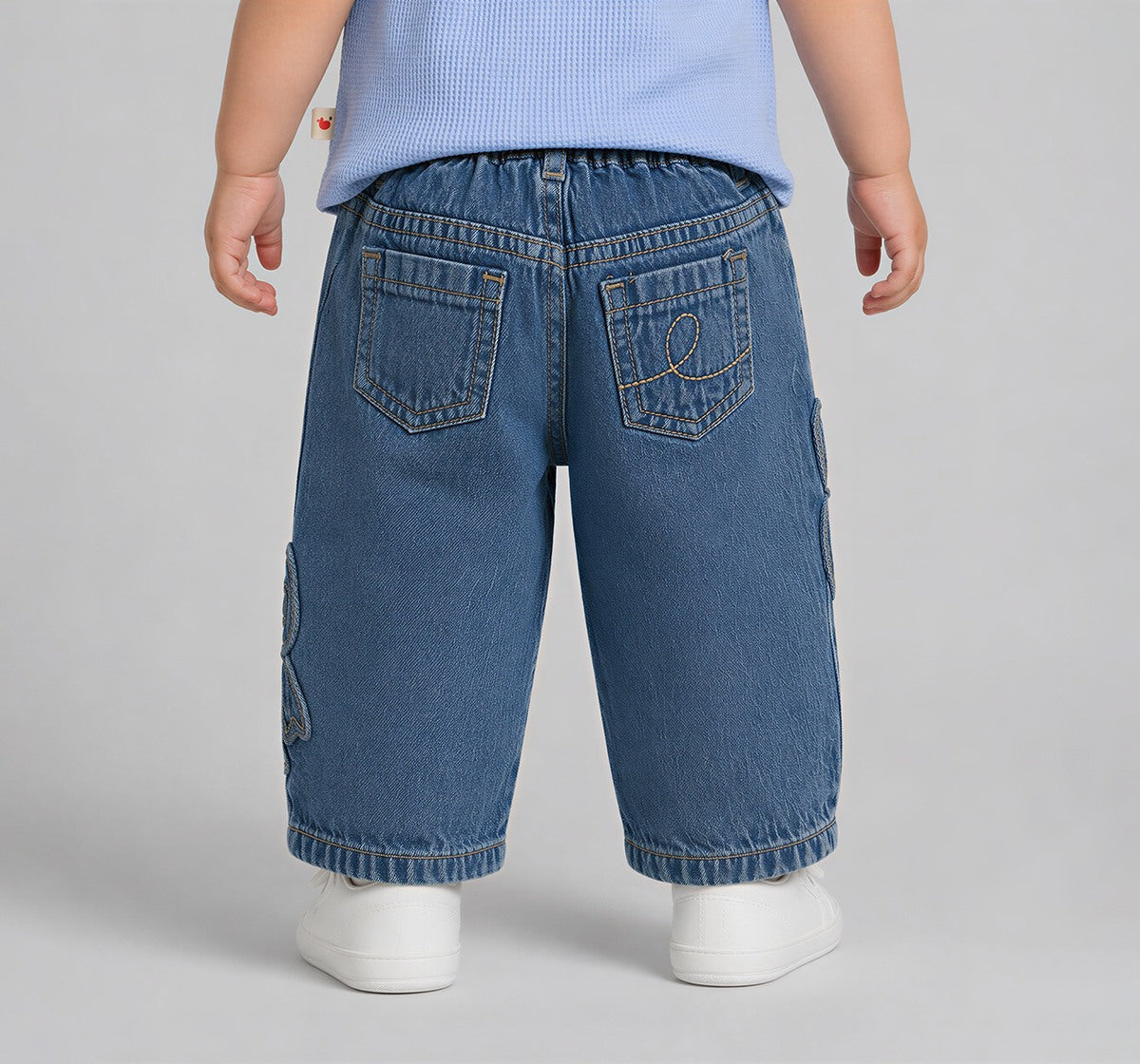 Barrel Fit Denim with Bow Applique Blue