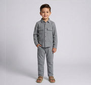Boys Grey Melange Knit Shirt and Jogger Co-ord Set