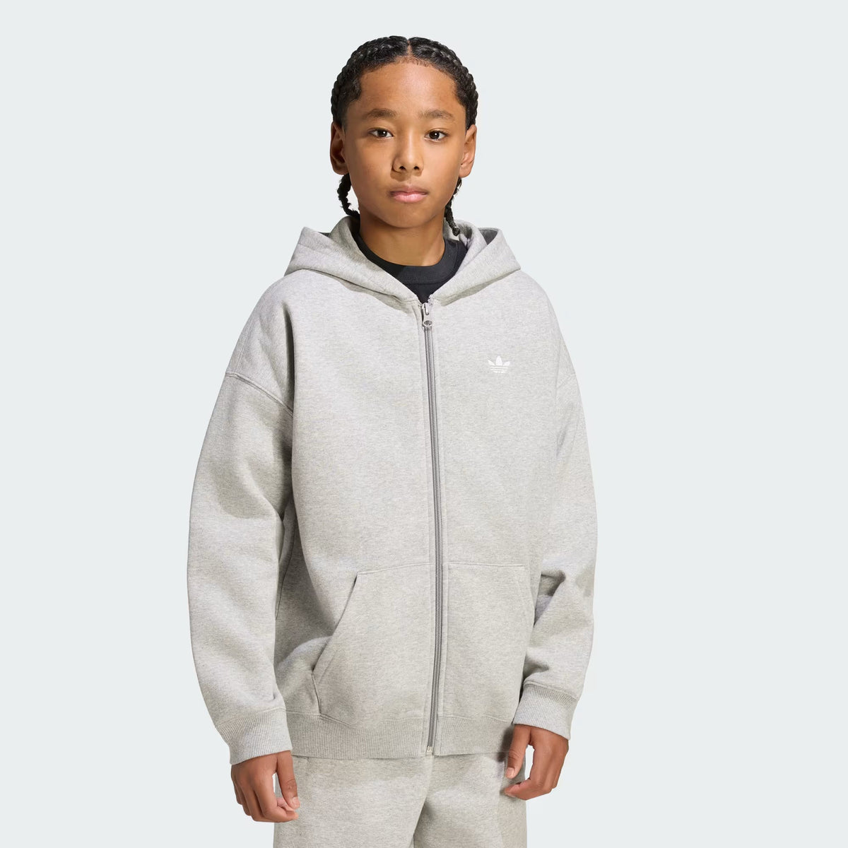 Adidas Oversized Full Zip Hoodie Fleece Grey