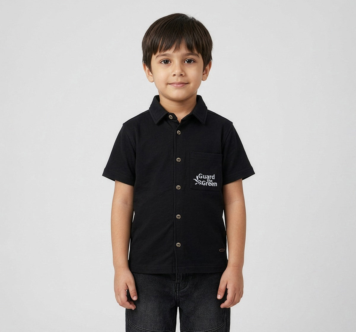 Knitted Half Sleeves Shirt Black Half