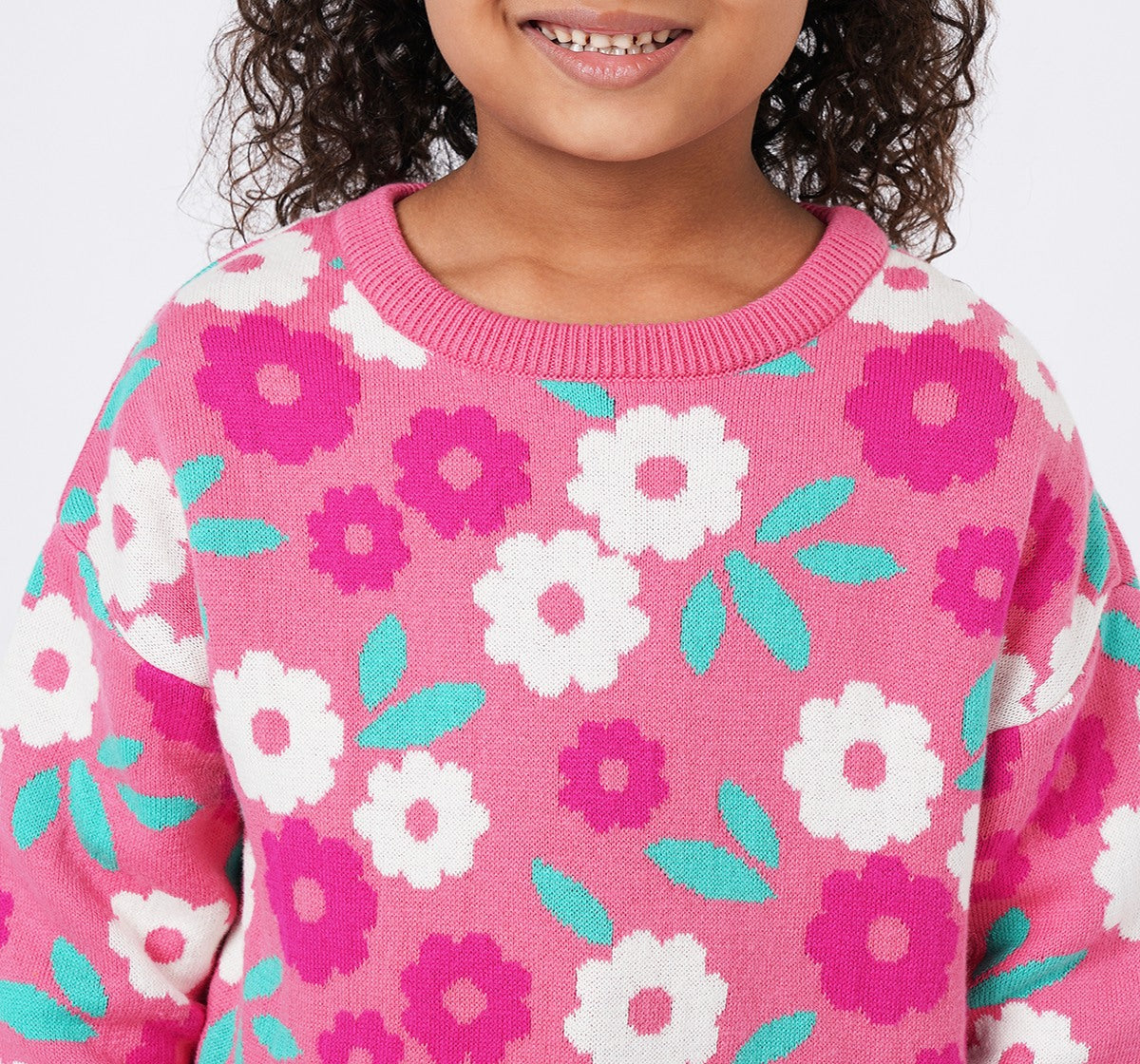 Floral Sweater with Scalloped Hem Multicolor