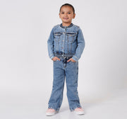 Waist Length Studed Denim Jacket Blue