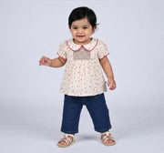 Ditsy Floral Top with Collar Detail Off-White