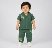 Applique Shirt with Relax Fit Pants Green