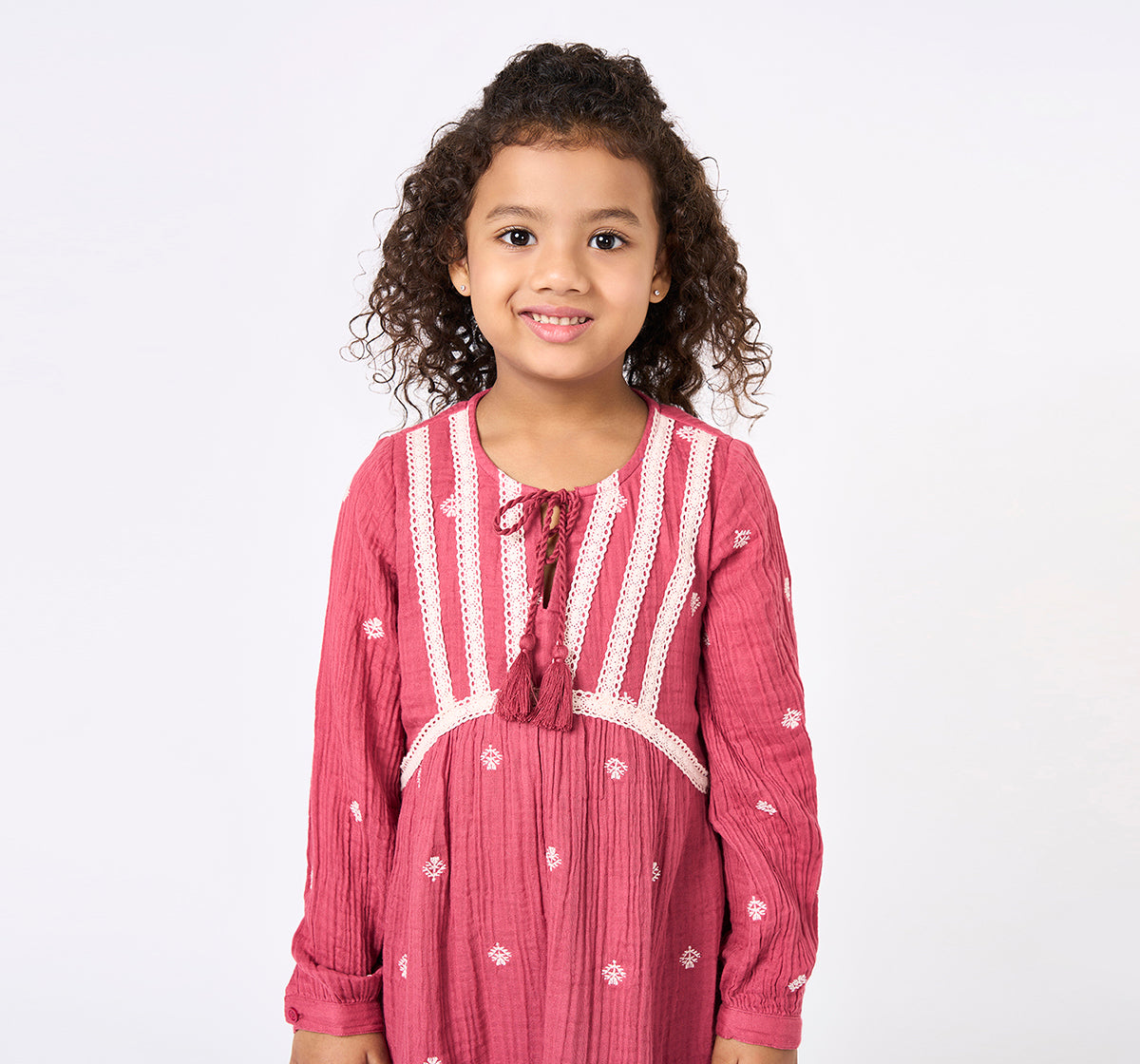 Girls Rose Pink Embroidered Lace Detail Dress