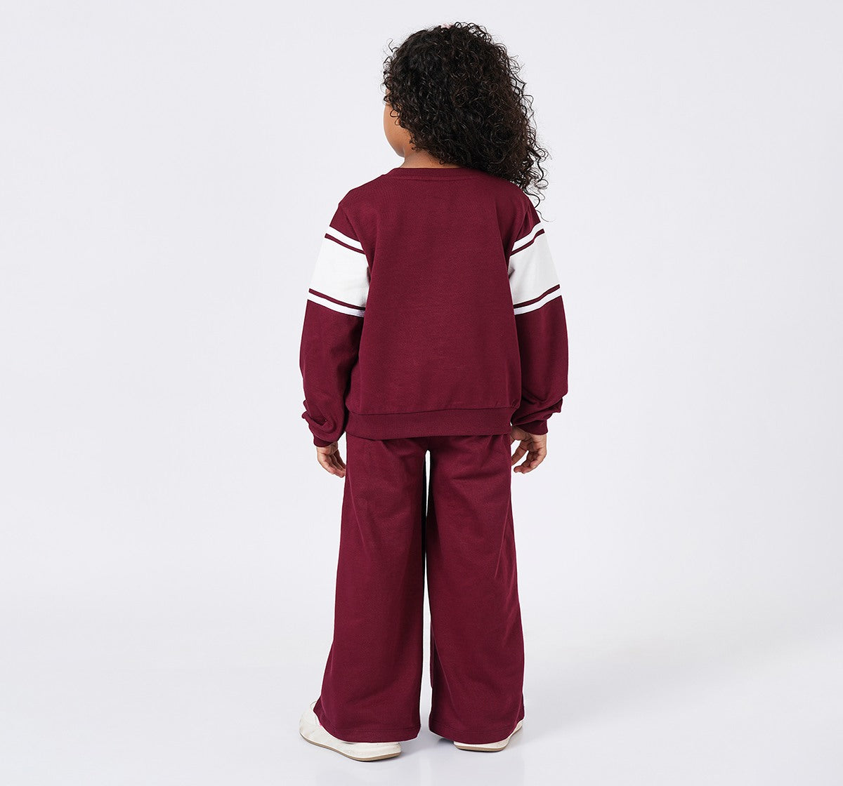 Crew Neck Sweatshirt with Wide Pant Set Red