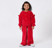 Emb Velour Sweatshirt with Bottom Set Red